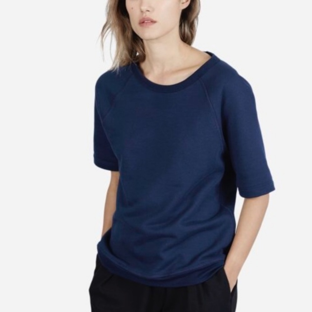 Everlane Short Sleeve Sweatshirt - Navy, size S